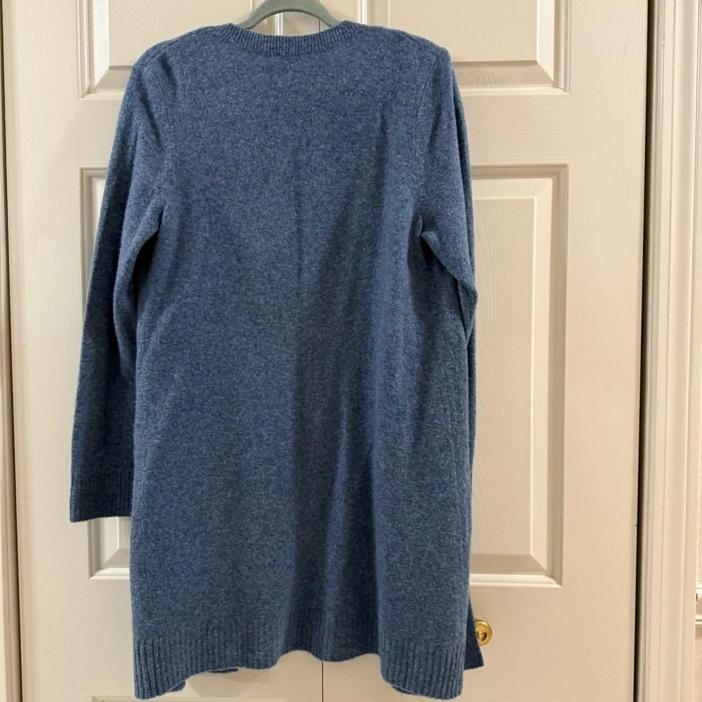 Talbots Blue Long Open Front Cardigan Sweater Wool Alpaca Blend Size M